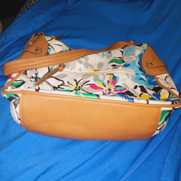 Rosetti floral print shoulder bag with light brown laether and chrome zippers - Picture 8 of 11